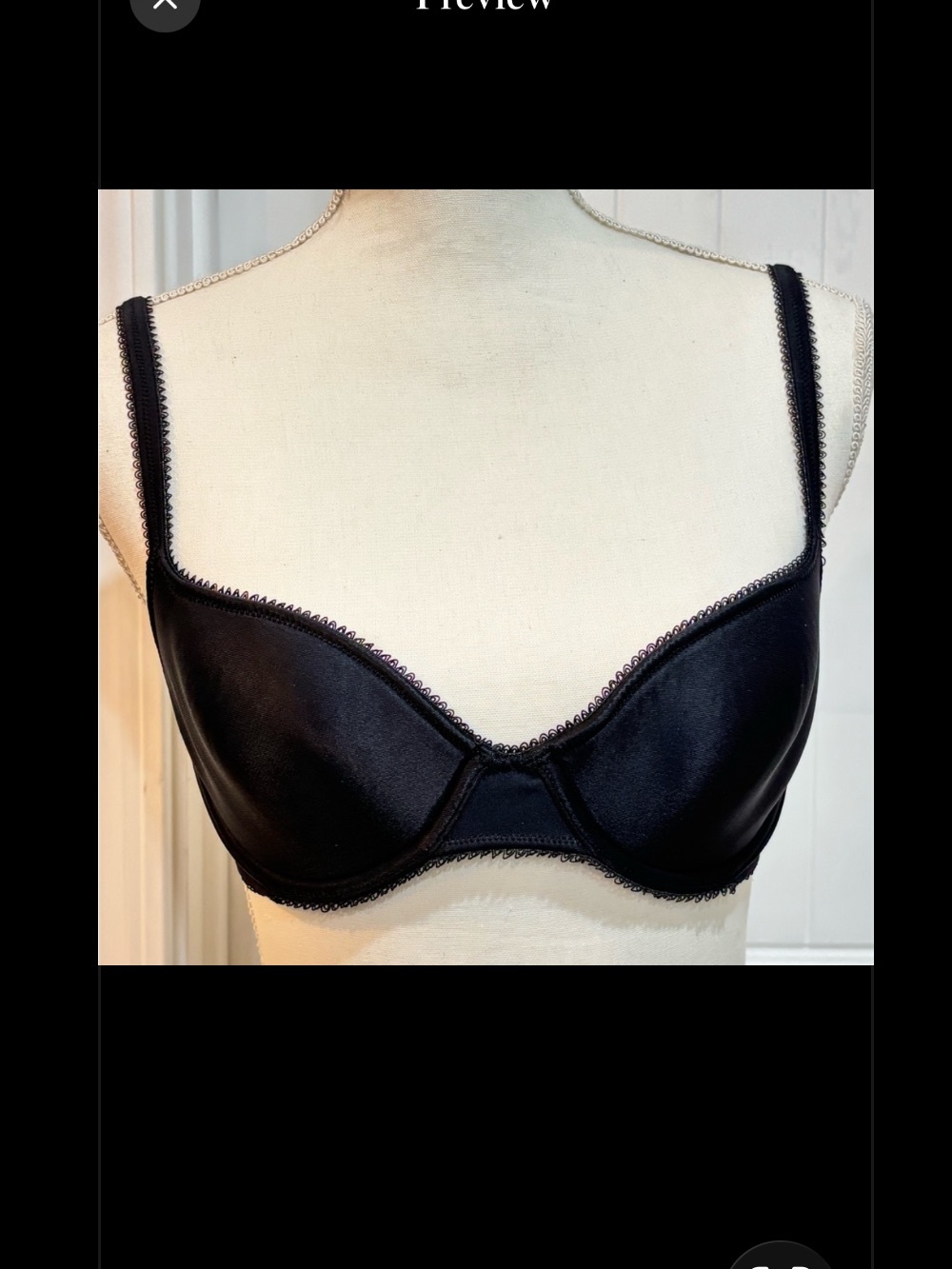 DKNY Black Satin Demi Underwire T-Shirt Bra 36B Smooth Molded Cups